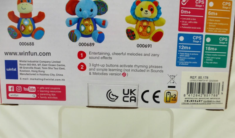 Peluche Elefante Educativo Que Habla con Luces y Sonidos, 16,5x9x16,5 Cm, Azul