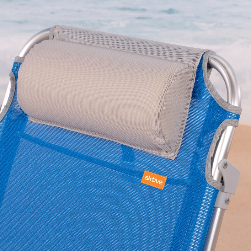 Silla de Playa Aktive Plegable Multiposición con Cojín y Posavasos, 51x45x76 Cm, Azul