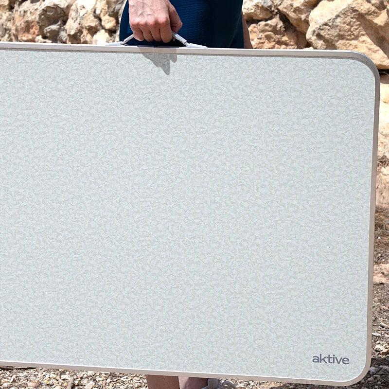 Mesa Plegable Camping Aktive Estructura de Acero y Tablero MDF, 80x60x70 Cm, Blanco