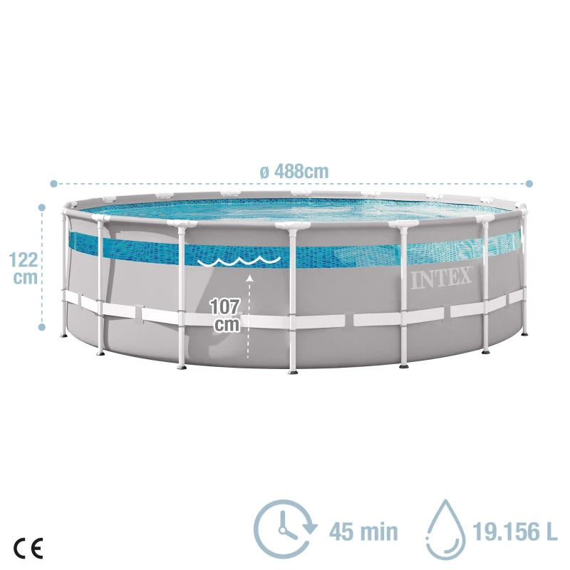 Piscina Desmontable Prism Frame Clearview con Depuradora 5,678 L/h, Ø488x122 Cm, Gris Claro