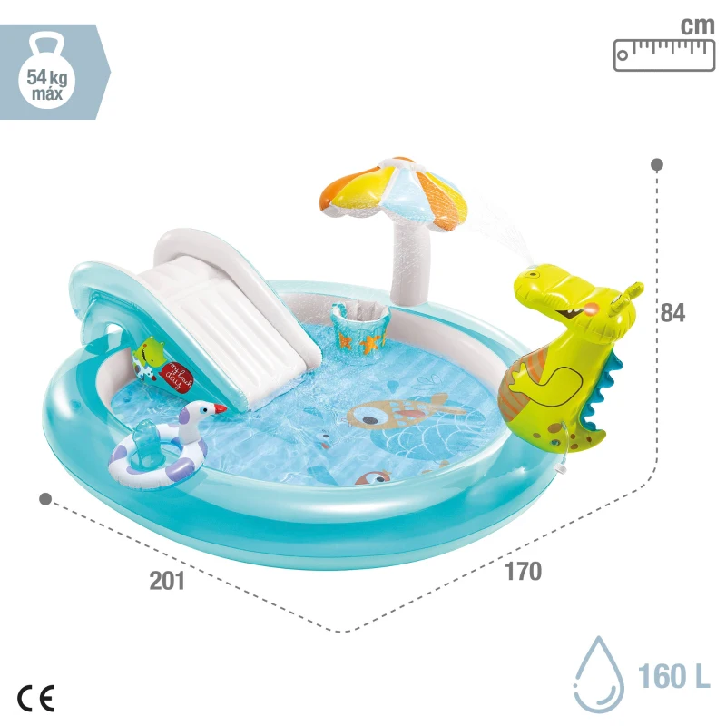 Centro de Juegos Infantil Acuático con Tobogán y Accesorios, 201x170x84 Cm, Azul