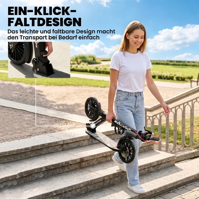 SPORTNOW Hulajnoga miejska aluminiowa regulowana wysokość & składana Scooter z 20 cm kołami PU ABEC-7 łożyska podwójny system hamulcowy