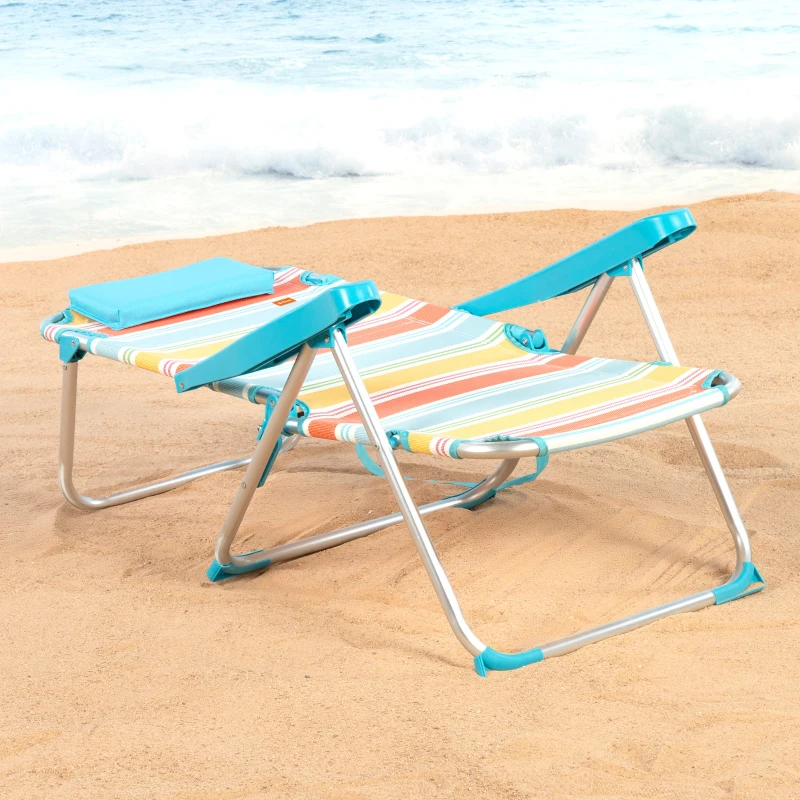 Silla Plegable Playa Aluminio Antivuelco 5 Posiciones, 48x60x90 Cm, Rayas Multicolor