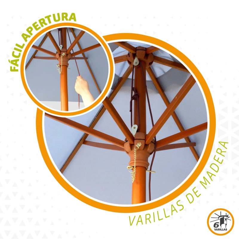 Parasol Hexagonal Mástil Madera Ø300 Cm, Antracita