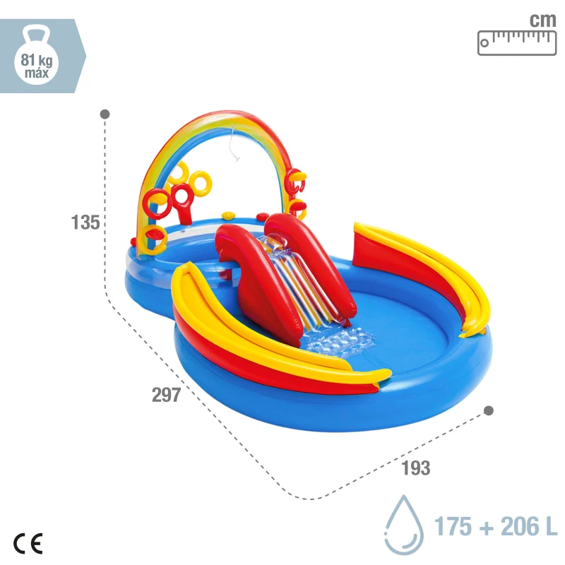 Centro de Juegos Hinchable INTEX con Tobogán y Doble Piscina, 297x193x135 Cm, Arcoíris
