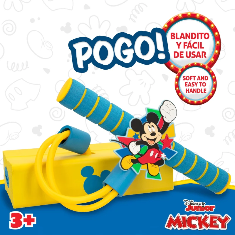 Saltador Pogo 3D Mickey, Base de Espuma Sonora y Mango Antideslizante, 22,5x9,5x42 Cm, Amarillo y Azul