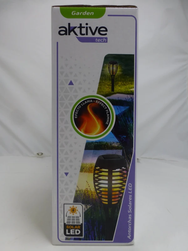 Pack 4 Antorchas Solares Efecto Llama, 12 LEDs, Ø7,5x50 Cm, Negro