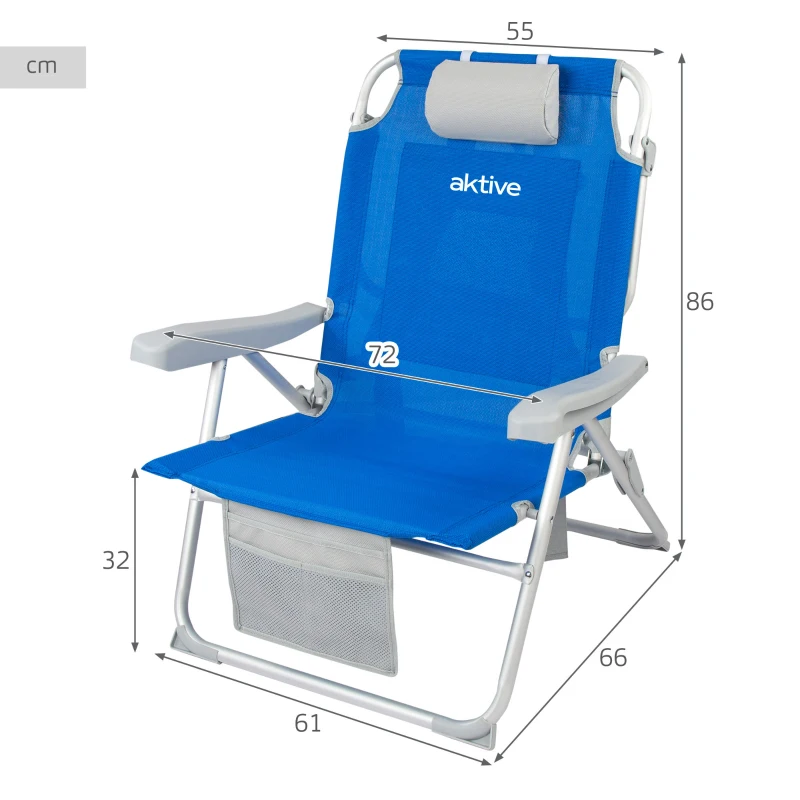 Silla de Playa Mochila XL Plegable 55x66x86 Cm, Azul