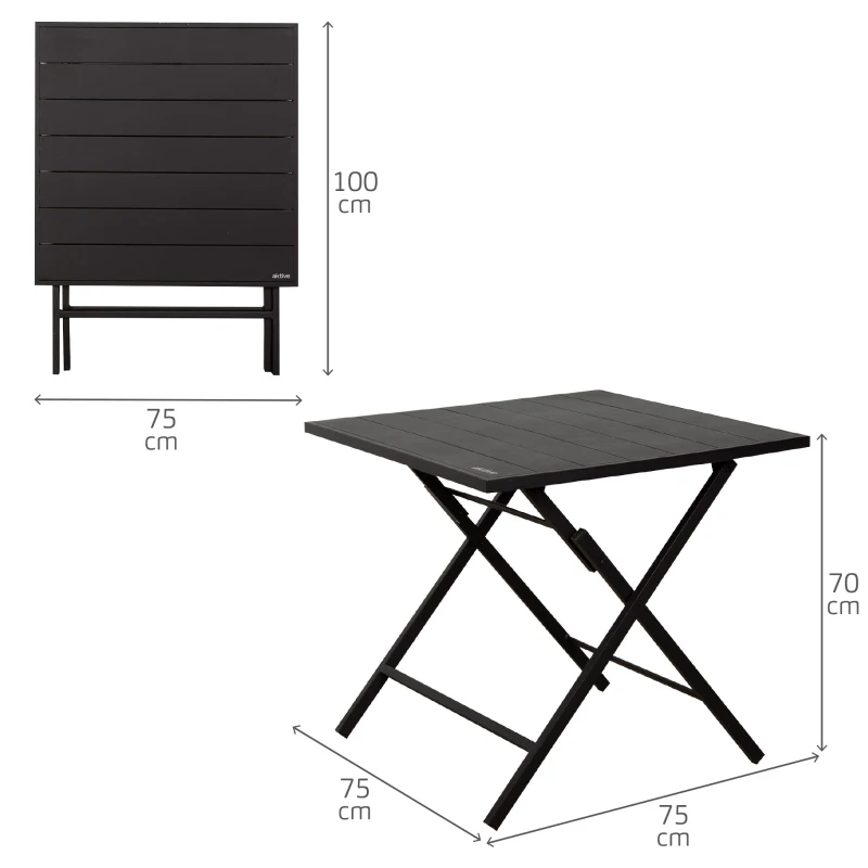 Conjunto Plegable de Jardín 3 Piezas con Mesa Cuadrada 75x75x70 Cm / 2 Sillas 47x64x95 Cm, Negro