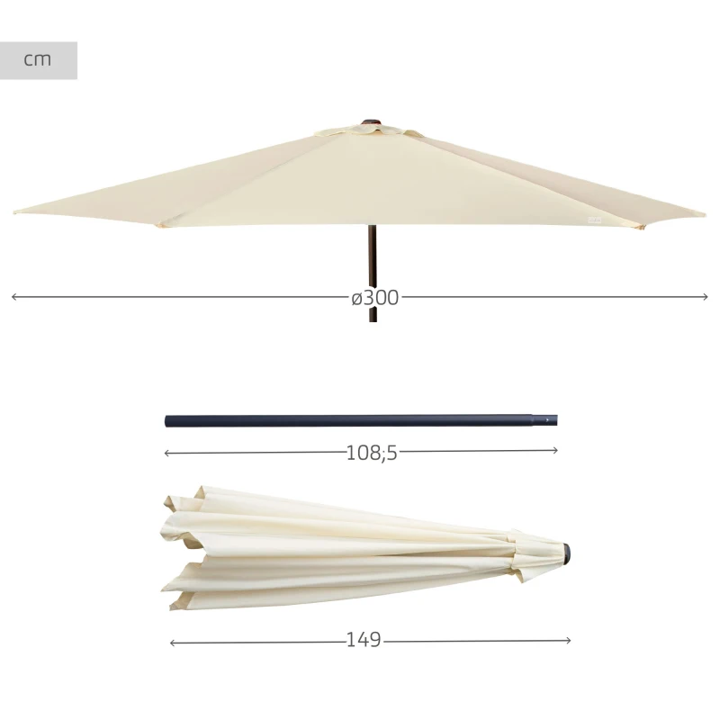 Parasol Hexagonal con Manivela y Techo Ventilado, 300x300x245 Cm, Crema
