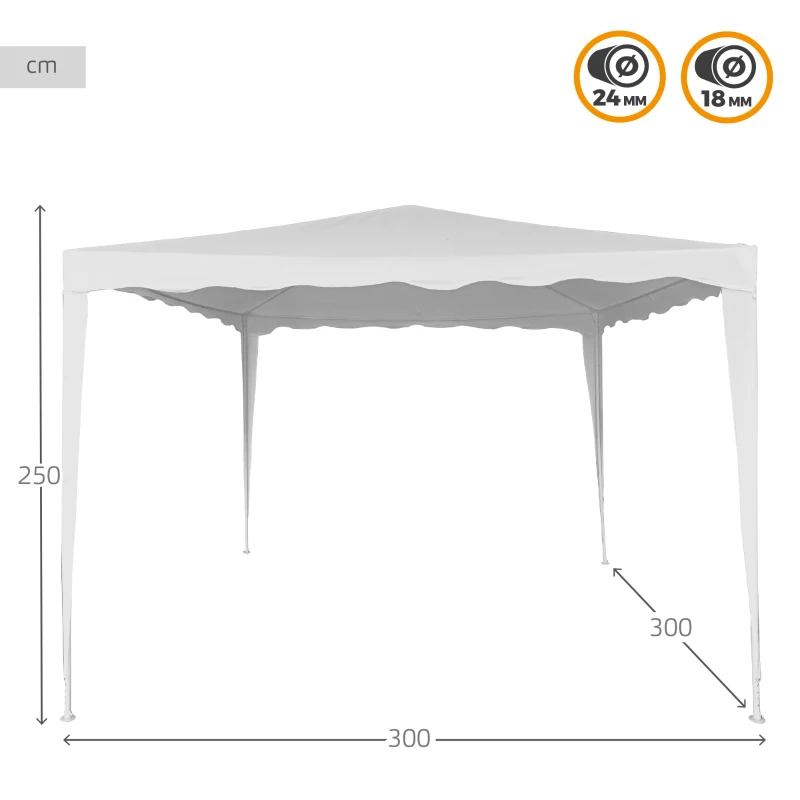 Cenador Desmontable Estructura Acero Lona 160 Gr/m2, 300x300x250 Cm, Blanco