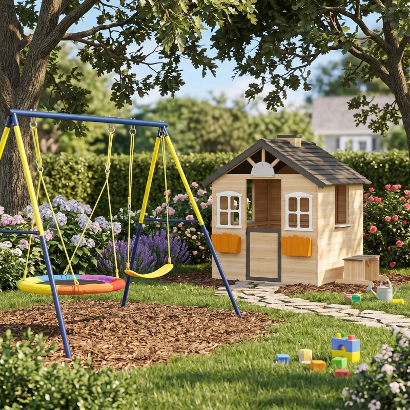 Outsunny Casa de Joaca din Lemn pentru Copii 3-7 ani(m-8)