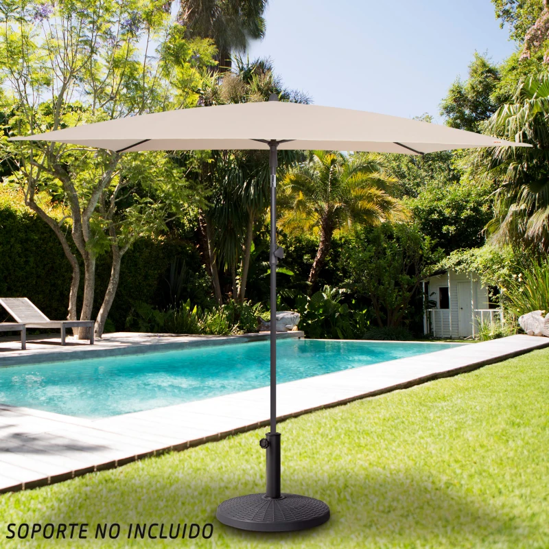 Parasol de Jardín Rectangular Reclinable con Mástil Ajustable y Protección UV30, 200x125 Cm, Crema