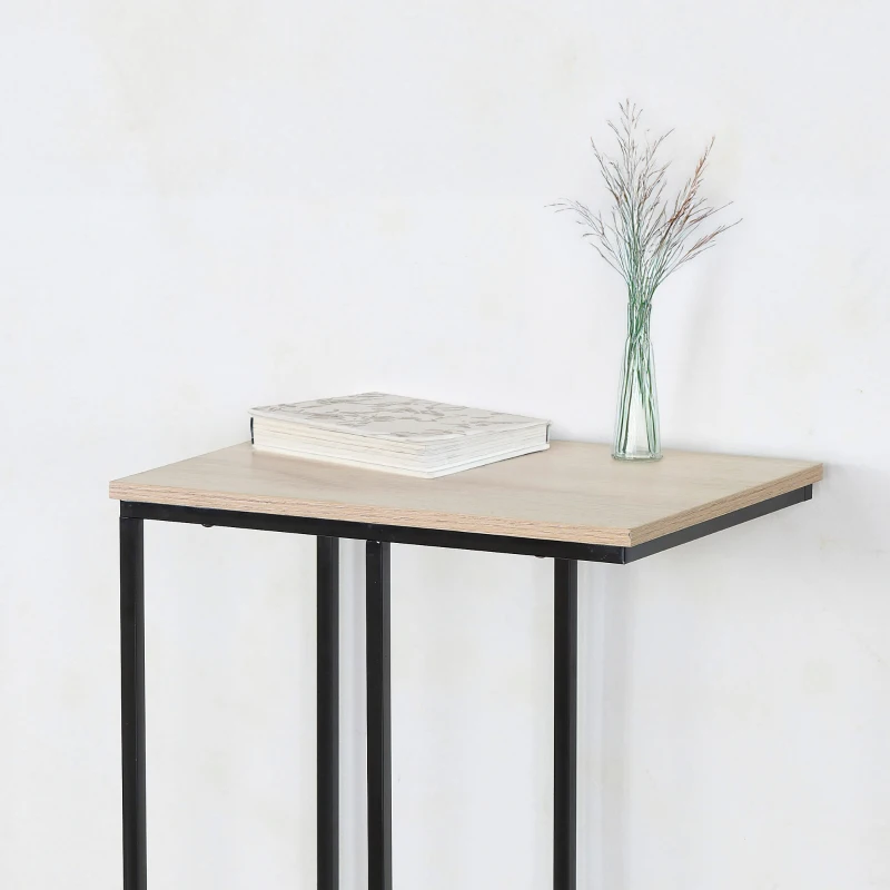 Mesa Auxiliar en Forma de C Estilo Industrial con Estructura de Acero y Tablero, 40x30x66 Cm, Negro