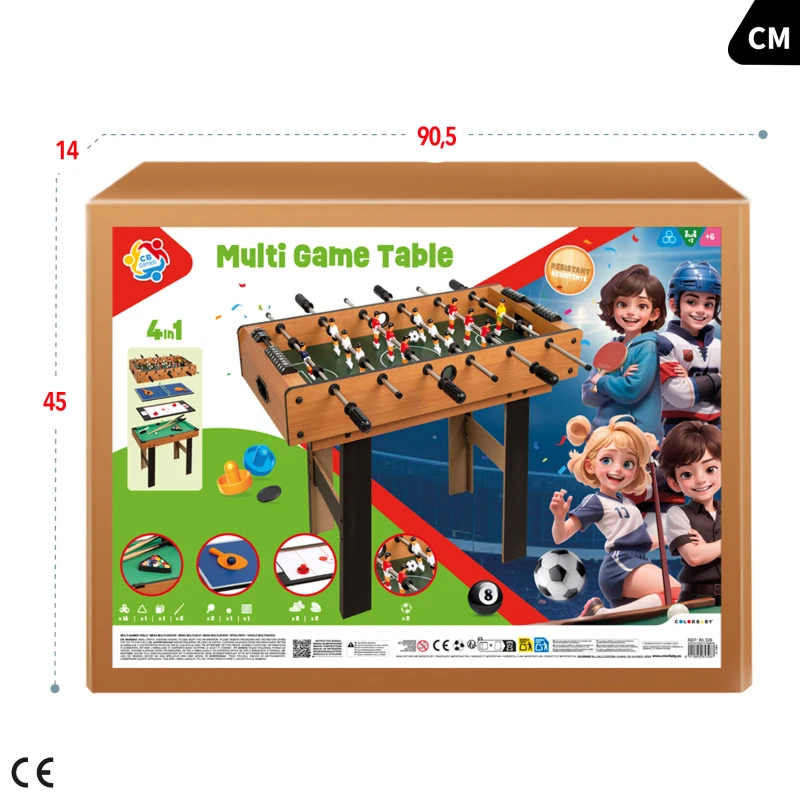 Mesa Multijuegos 4 en 1 de Madera, 87x43x73 Cm, Marrón