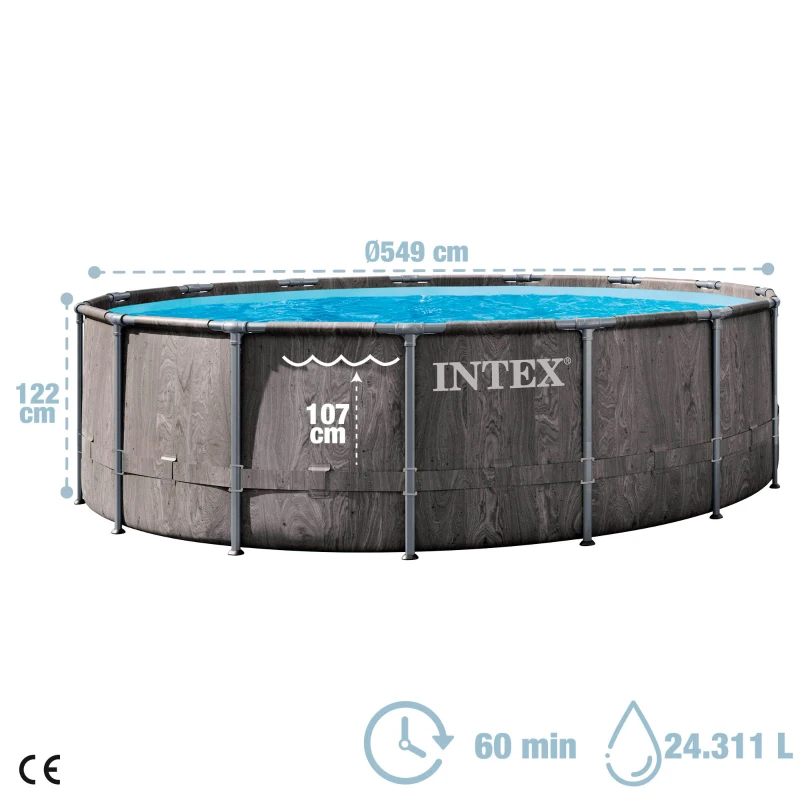 Piscina Desmontable Redonda Prisma Frame Greywood con Depuradora, 549x122 Cm, Gris