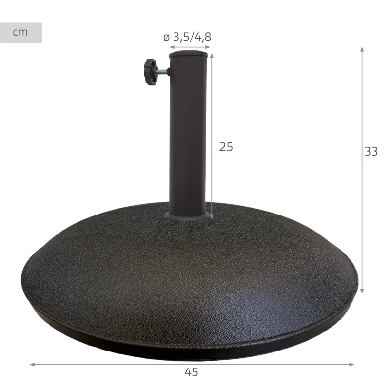 Base para Sombrilla Poliresina Rosca Ajustable 35/48 Mm, 45x45x33 Cm, Negro