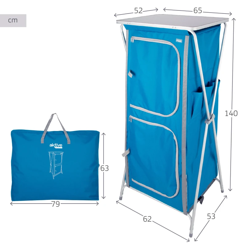 Armario Plegable de Tela Camping 4 Niveles, 80x11x66 Cm, Azul