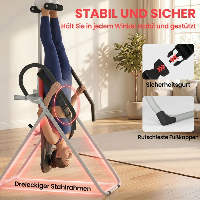 SPORTNOW Inversionsbank Klappbar Inversionstisch mit Verstellbarem Knöchelverschluss Sicherheitsgurt, Ruschfest