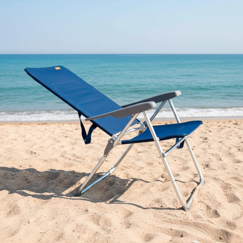 Silla de Playa Aktive Alta Multiposición Plegado Extraplano, 47x66x107 Cm, Azul Marino