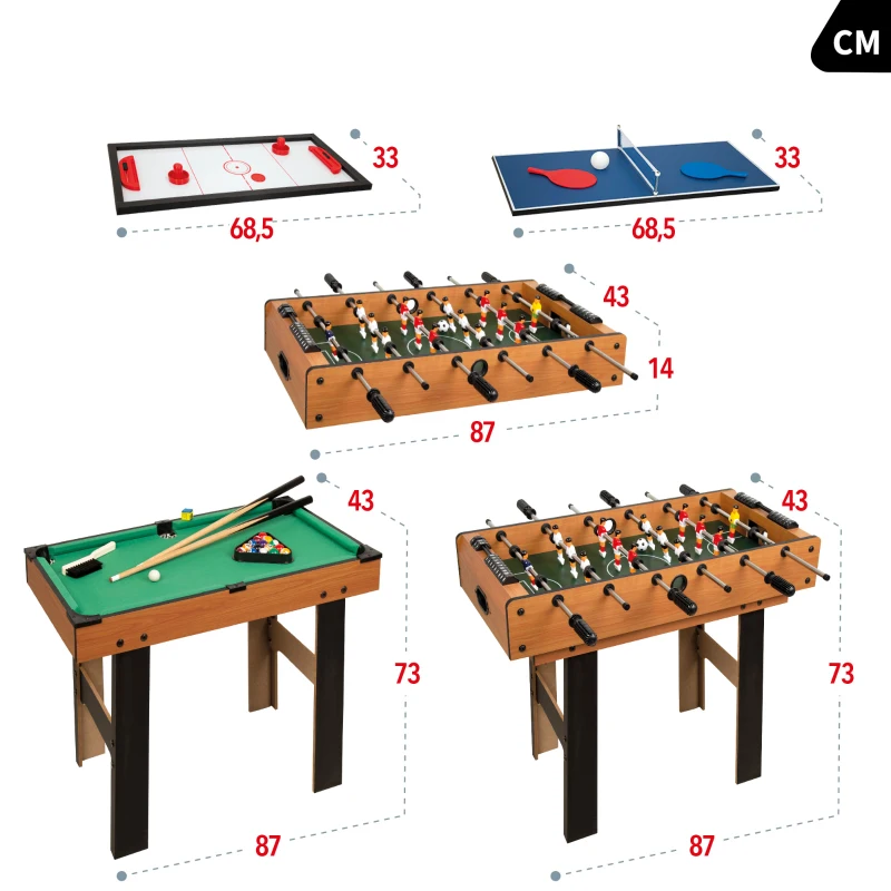 Mesa Multijuegos 4 en 1 de Madera, 87x43x73 Cm, Marrón