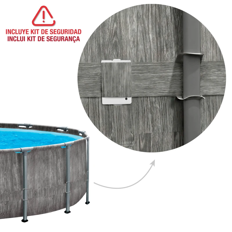 Piscina Desmontable Redonda INTEX Prisma Frame Greywood con Depuradora, 457x122 Cm, Gris