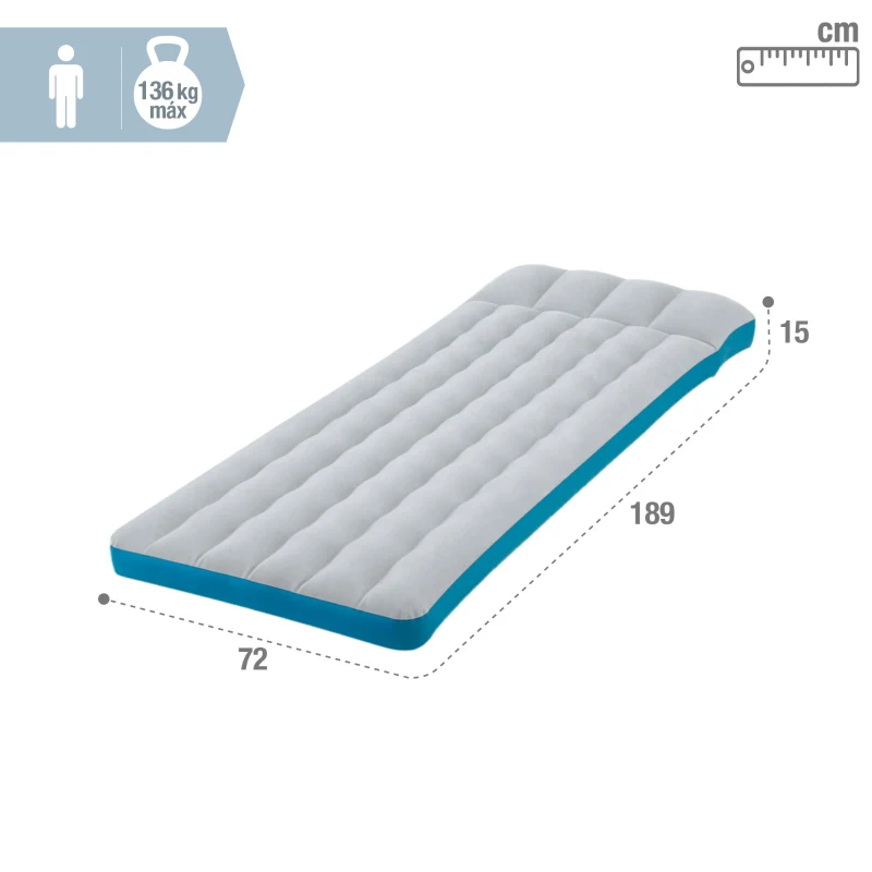 Colchoneta Hinchable para Camping 2 Capas Laminadas, 72x189x15 Cm, Blanco y Azul