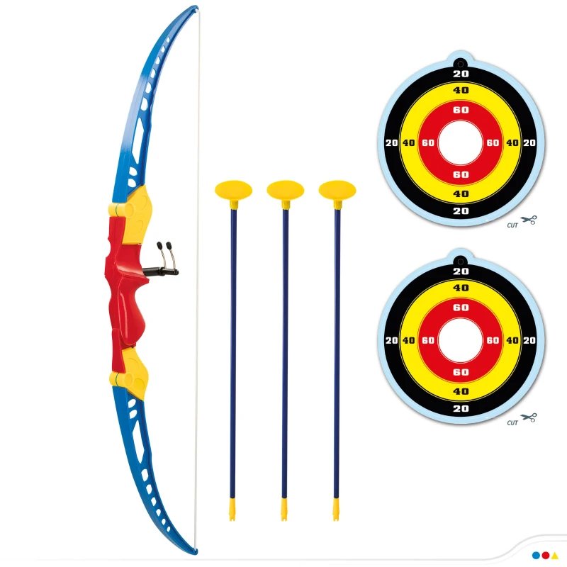 Set Tiro con Arco CB Toys, Arco 70 Cm y 3 Flechas con Ventosa, 22x4x70,5 Cm, Azul, Amarillo y Rojo