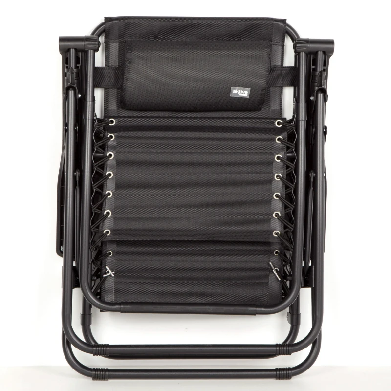 Silla Plegable Gravedad Cero Jardín con Estructura de Acero y Textileno, 86,5x13,5x67 Cm, Negro