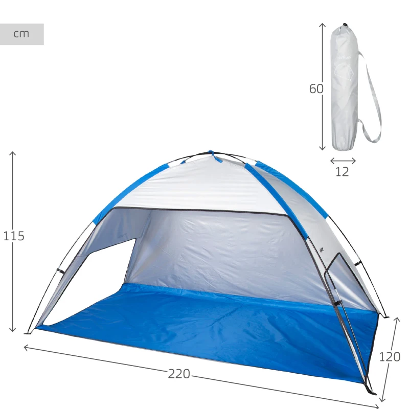 Carpa Paravientos Playa UV50 para 2 Personas, 12x10x60 Cm, Azul