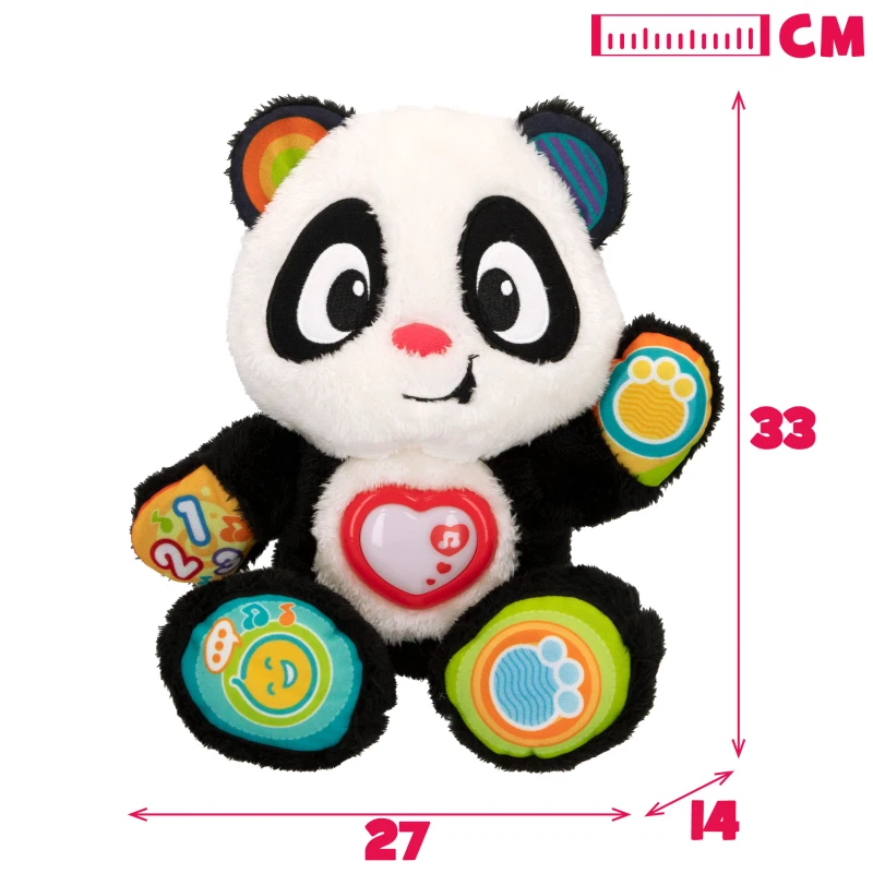 Peluche Oso Panda Interactivo Educativo con Luz y Sonidos, 27x14x33 Cm, Blanco y Negro