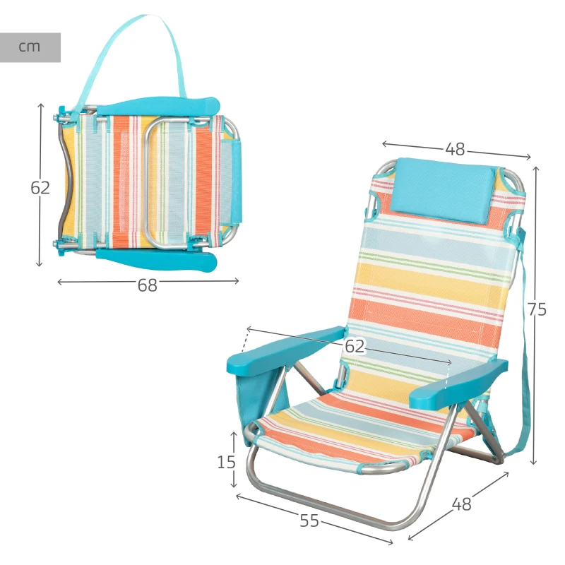 Silla Plegable Playa Aluminio Ligero 5 Posiciones, 48x48x75 Cm, Multicolor
