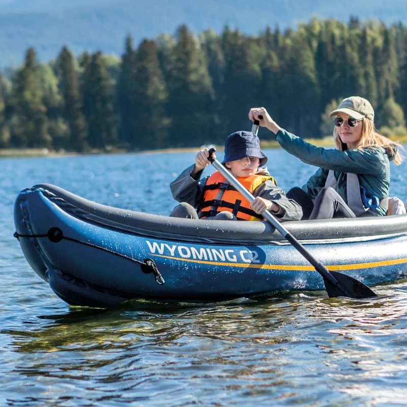 Kayak Hinchable 2 Plazas con Remos y Hinchador 89x307x53 Cm, Azul y Gris