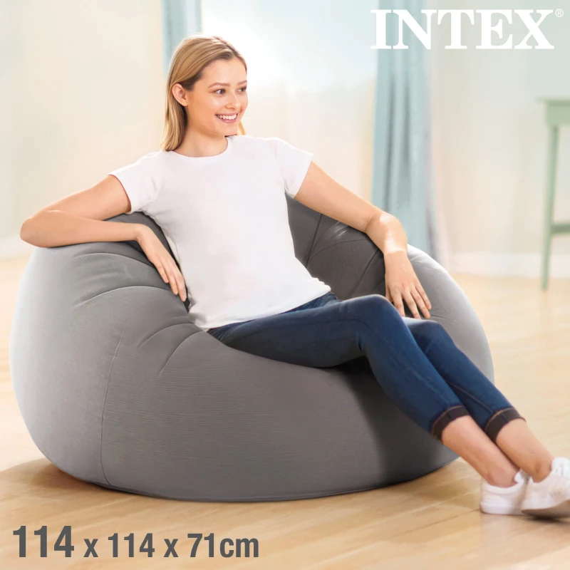 Sillón Hinchable Intex Acolchado Aterciopelado, 114x114x71 Cm, Gris
