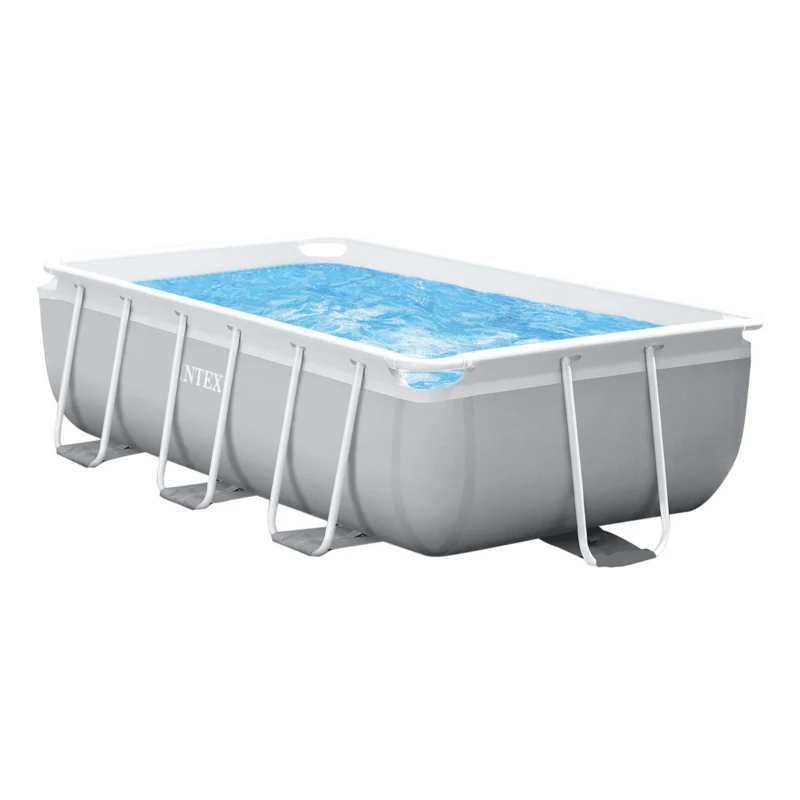 Piscina Elevada Rectangular Prisma Frame INTEX con Depuradora y Escalera, 300x175x80 Cm, Gris Claro