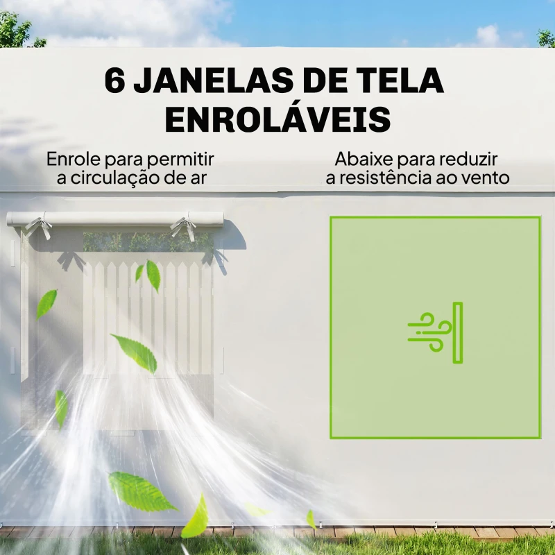 Outsunny Garagem Exterior para Carro 3x6 m Impermeável de PE Resistente Estrutura de Aço Galvanizado Altura Ajustável Branco