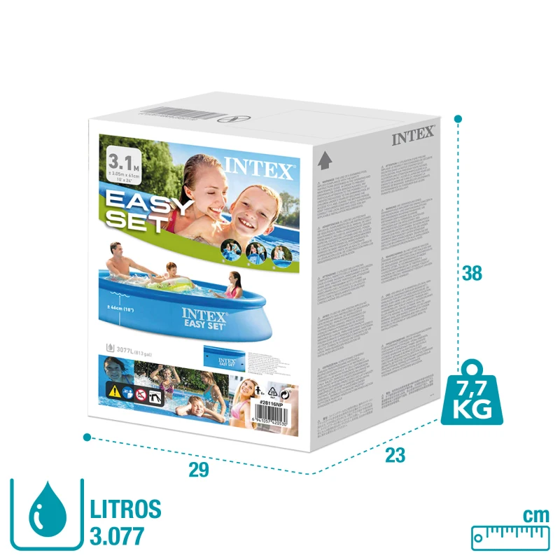 Piscina Hinchable Easy Set INTEX 3 Capas PVC-Poliéster, 305x61 Cm, Azul