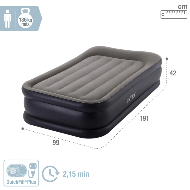 Colchón Hinchable Individual INTEX Fiber-Tech Dura-Beam Plus, 99x191x42 Cm, Azul Marino