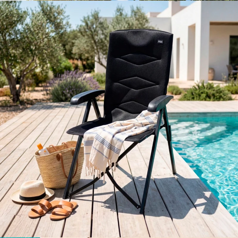 Silla Plegable Camping Acolchada Reclinable, 28,5x18x93 Cm, Negro