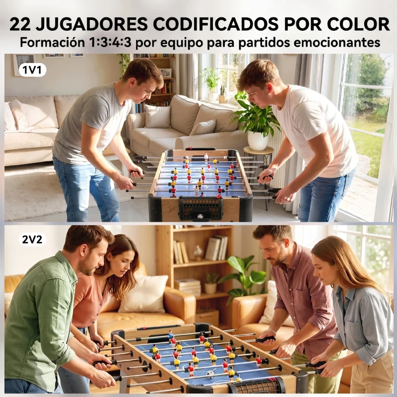 SPORTNOW Futbolín de Mesa de 89 cm con 22 Jugadores 2 Pelotas 2 Marcadores Mangos Antideslizantes 89x61,5x70 cm Morado