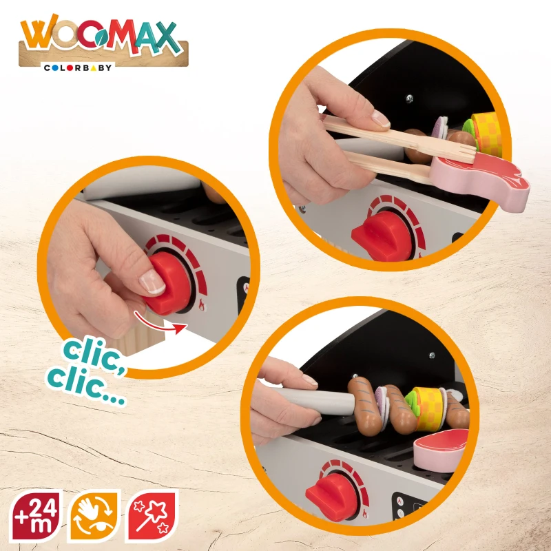 Barbacoa de Madera WOOMAX para Niños, 50,5x34x23,5 Cm, Madera Natural