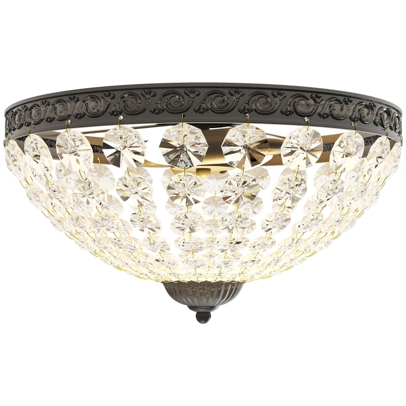 HOMCOM Candeeiro de Teto de Cristal Clássico com 2 Suportes E14 40W Candeeiro de Teto Vintage com 168 Contas de Cristal Ø35x22 cm Preto