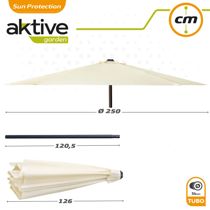 Sombrilla Hexagonal para Terraza Aktive, 250x240x3,4 Cm, Blanco