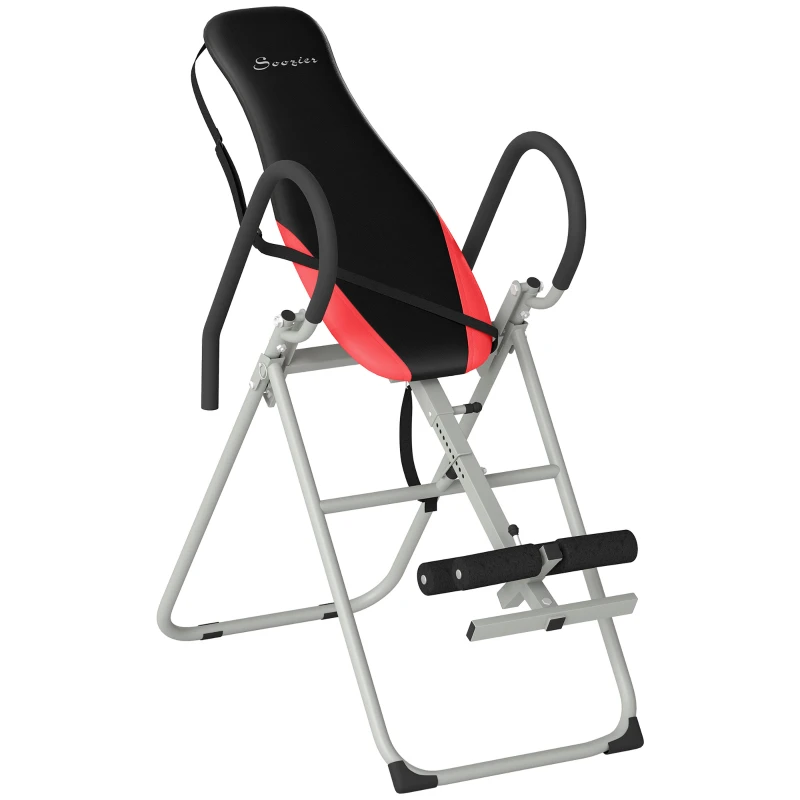 SPORTNOW Table d'Inversion Pliable en Acier, Inversion 0-90°, Verrou de Cheville Réglable, 122x59x130cm, Rouge
