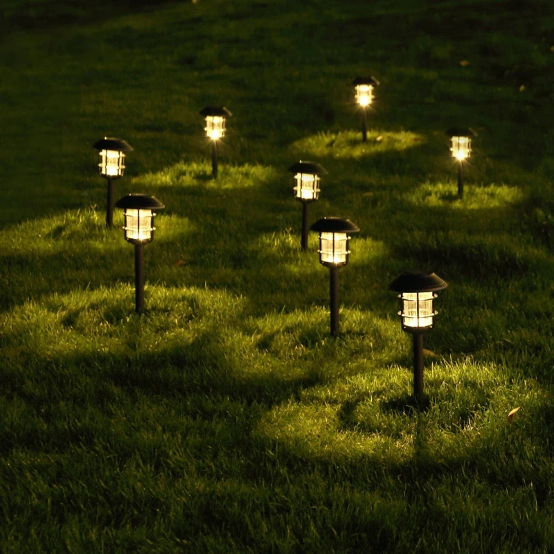 Pack 2 Focos Solares LED Luz Cálida con Estaca, 13x13x55 Cm, Negro