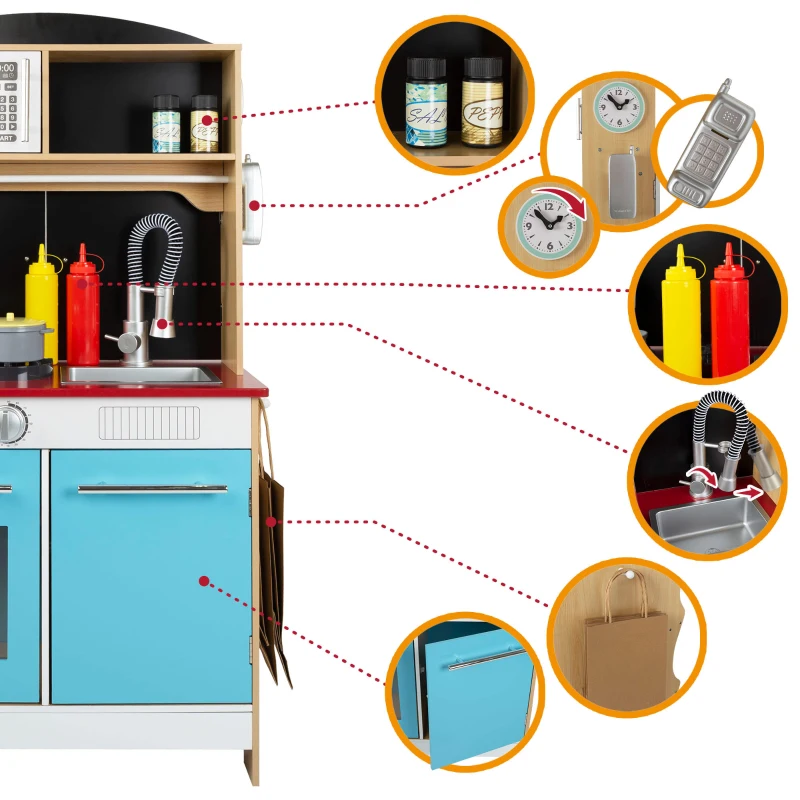 Cocinita Heladería de Madera 2 en 1 con 25 Accesorios, 59,7x39,4x108,6 Cm, Madera Natural