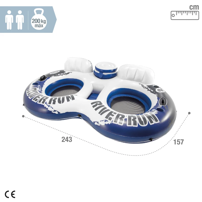 Rueda Hinchable Doble Intex con Nevera y 2 Asientos, 243x157 Cm, Azul