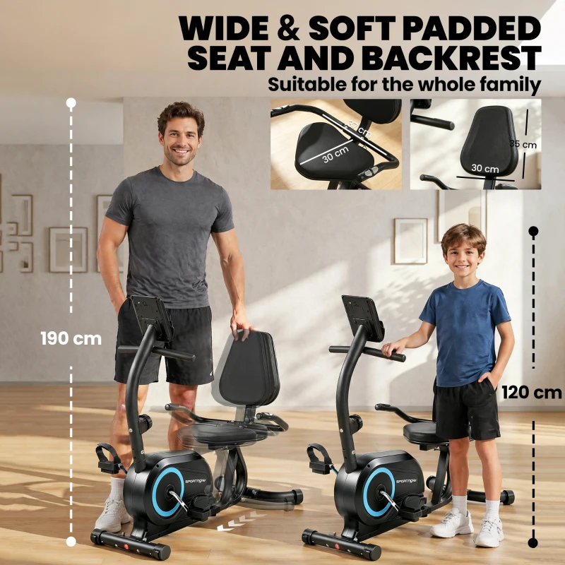SPORTNOW Recumbent Exercise Bike for Home, Stationary Bike with Bluetooth, App Connectivity, Quiet 8-Level Magnetic Resistance