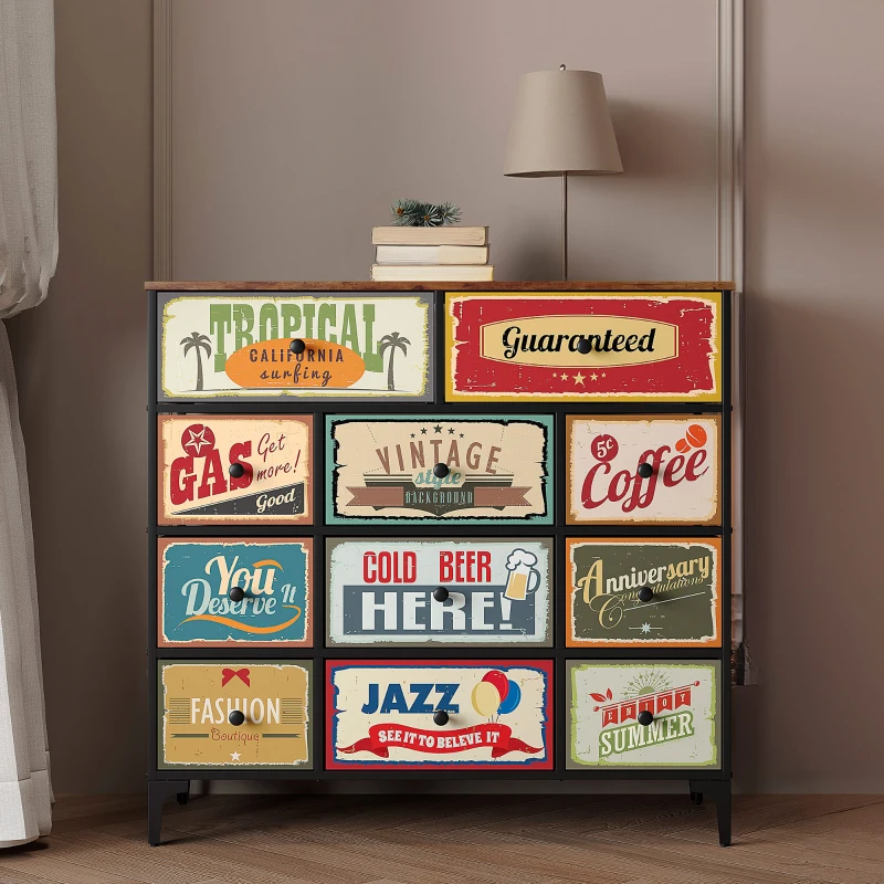 Cómoda Max Home Vintage 11 Cajones de Tela, 103x30x98 Cm, Multicolor