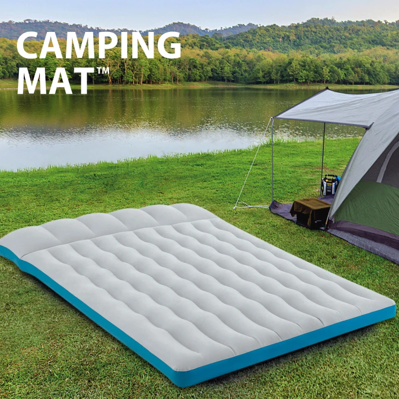 Colchoneta Hinchable Doble Intex Camping 127x193x24 Cm, Gris y Azul